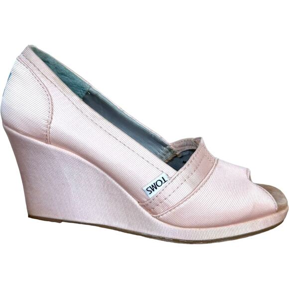TOMS Womens Wedding Collection Pumps Pink Grosgrain Wedge Peep Toe Slip On 8 - Picture 6 of 12